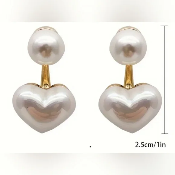 Pearl Heart Earrings White Gold Tone Lightweight Stud Brand New Hypoallergenic - Picture 5 of 5